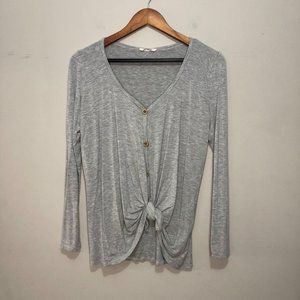 Promesa Long Sleeve VNeck Button Front Blouse Grey Small